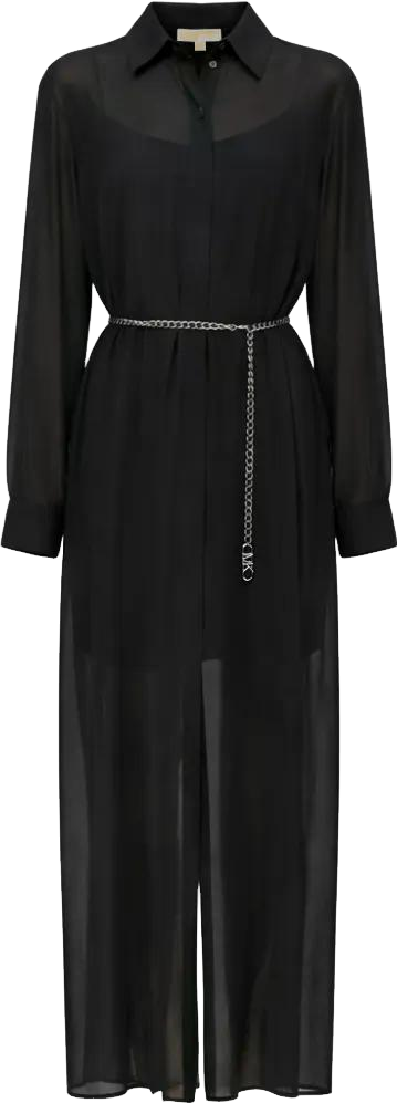 Michael Kors Pleated Georgette Shirtdress - Blue | Editorialist Michael Kors Pleated Georgette Shirtdress - Blue | Editorialist