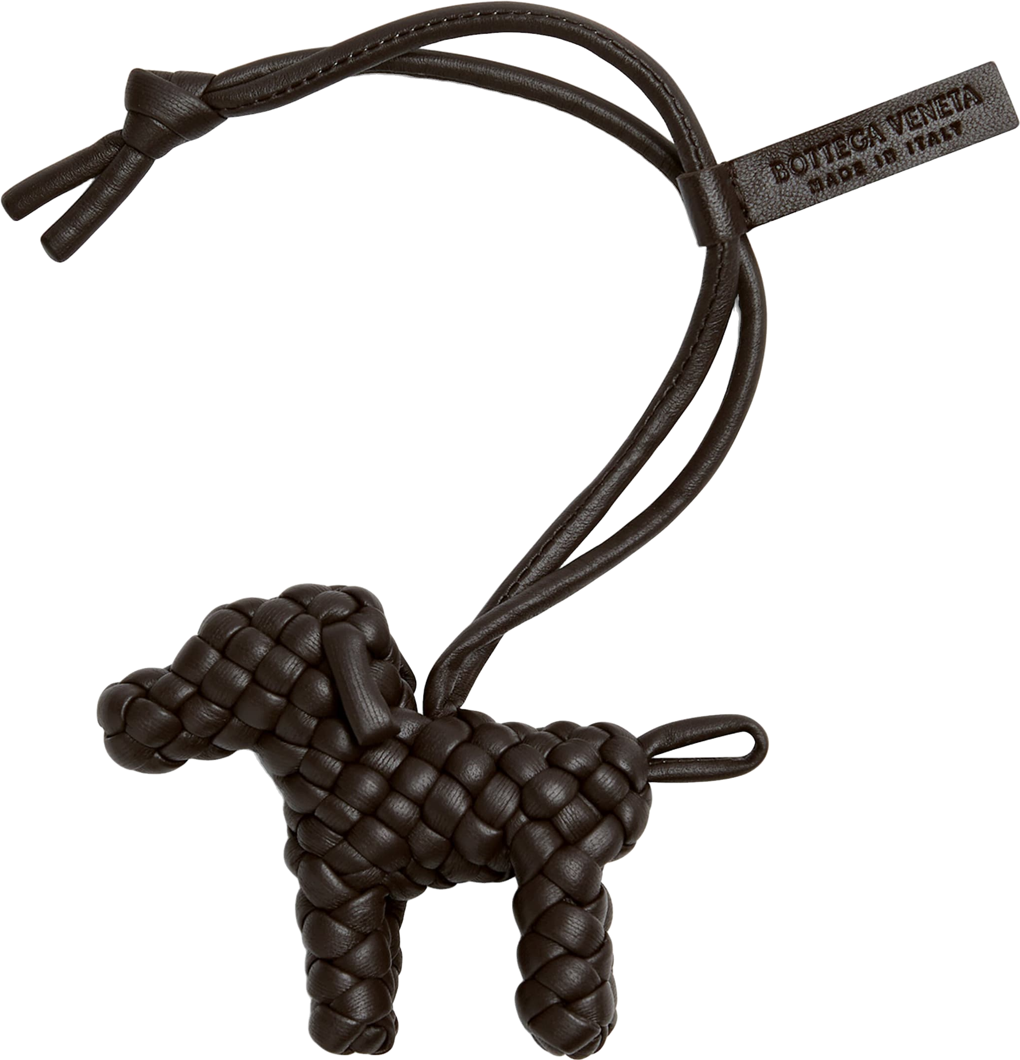 Bottega Veneta Lambskin Woven Dog Charm - Brown | Editorialist