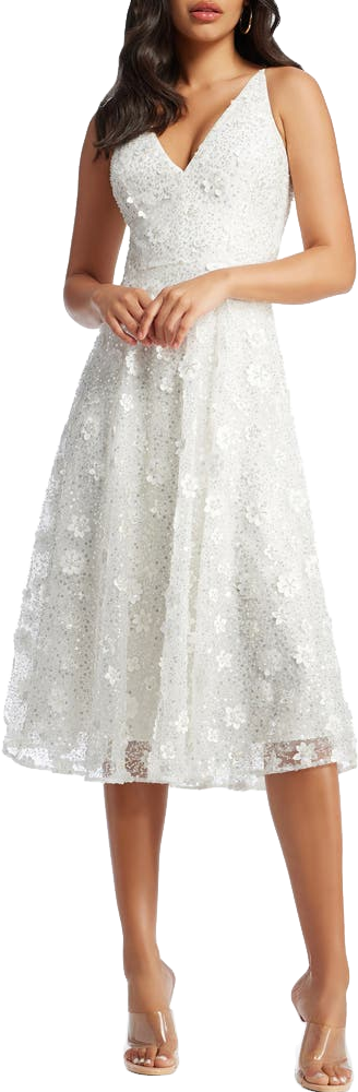 knee length dresses for ladies Dress The Population Women's Elisa Floral Fit & Flare Midi-Dress - Black Multi main image 1