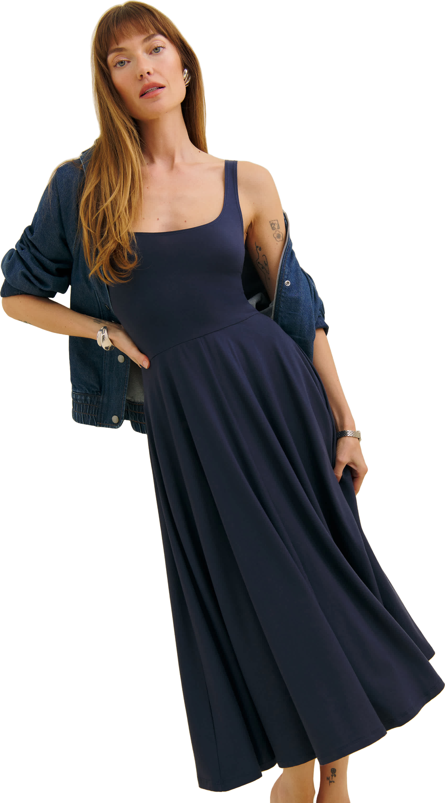 Reformation Women's Rou Jersey Midi Dress - Blue - Casual dresses