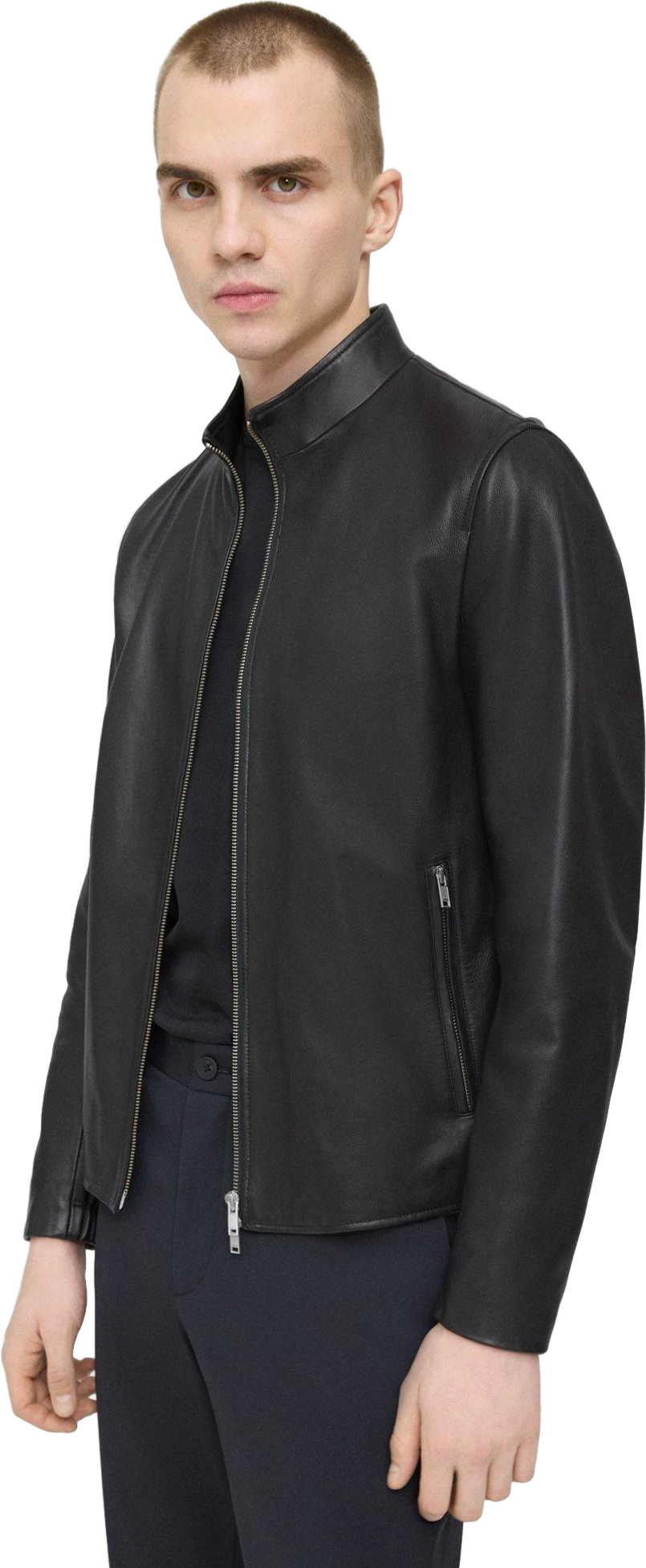 Theory Morvek Leather Zip Jacket In Black | Editorialist