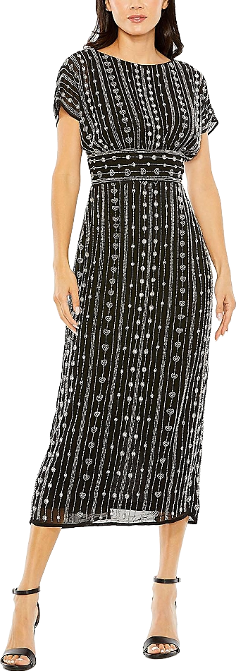 mac duggal beaded cap sleeve column midi dress Mac Duggal 93649 Beaded Cap Sleeve Column Midi Dress Size 8 NWT