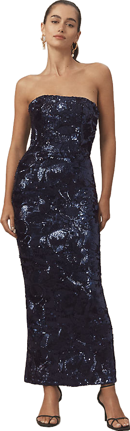 Helsi Leslie Strapless Sequin Lace Column Midi Dress - White | Editorialist