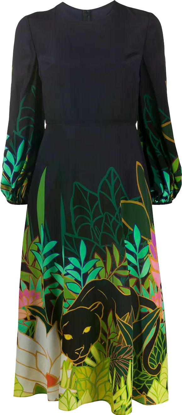 farm rio jungle panther green midi dress One-shoulder - Jungle Panther Yellow Embroidered Glitter