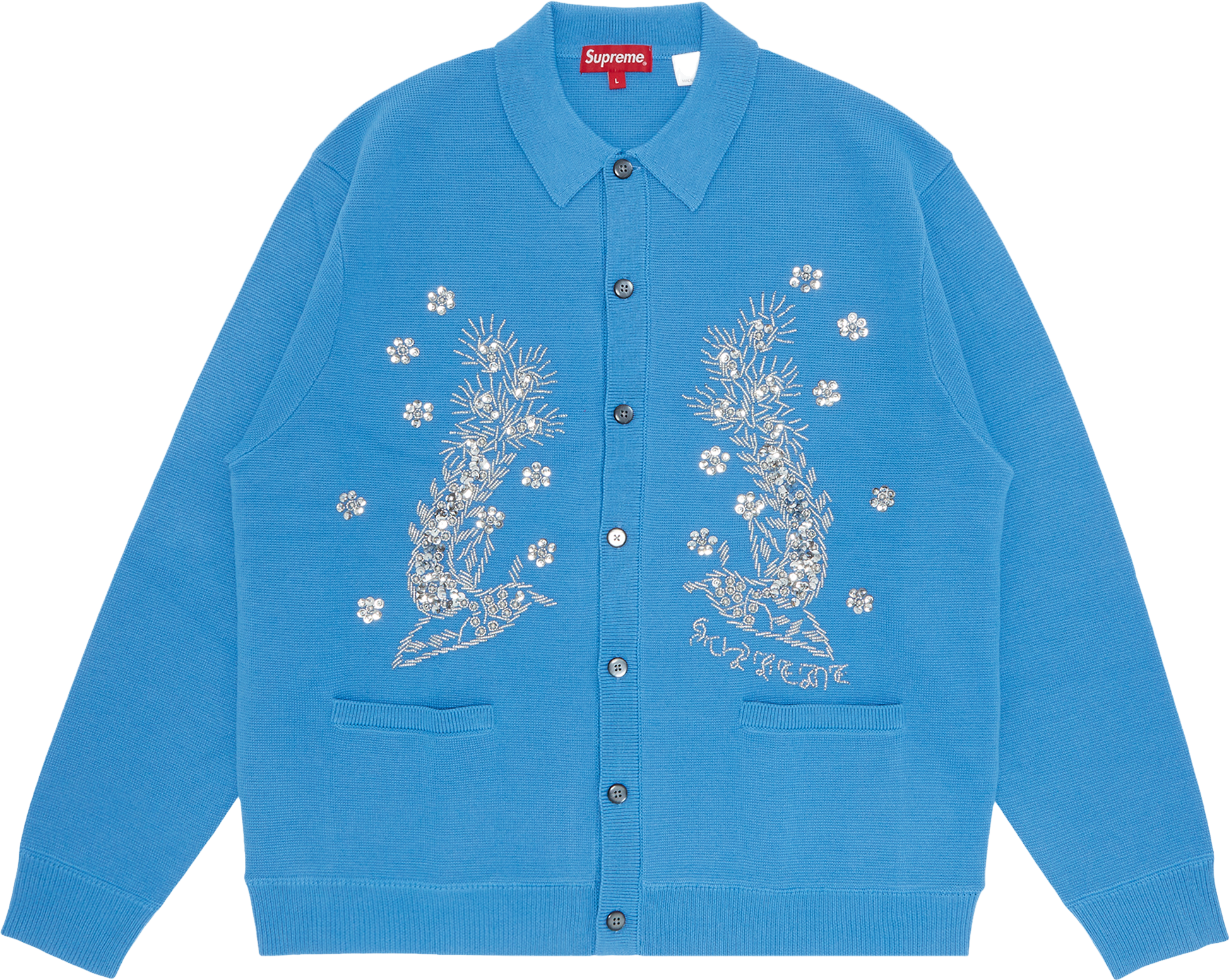 Supreme Beaded Appliqué Cardigan - Blue | Editorialist