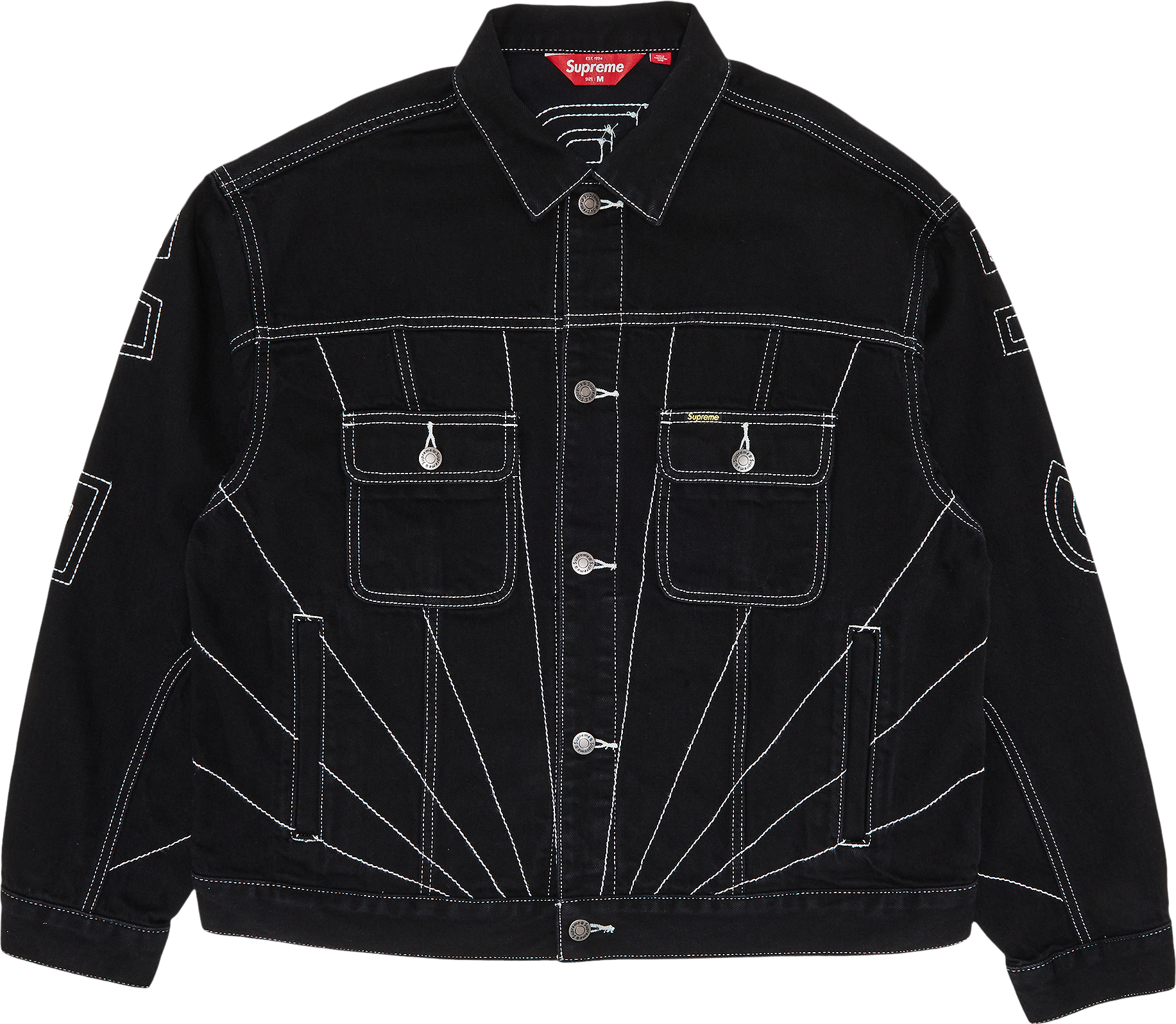 Supreme Radial Embroidered Denim Trucker Jacket - Black | Editorialist