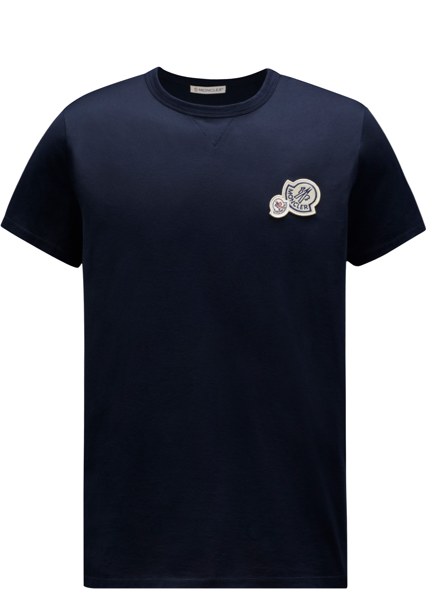 Moncler Double Logo Patch Cotton T-Shirt - Blue | Editorialist
