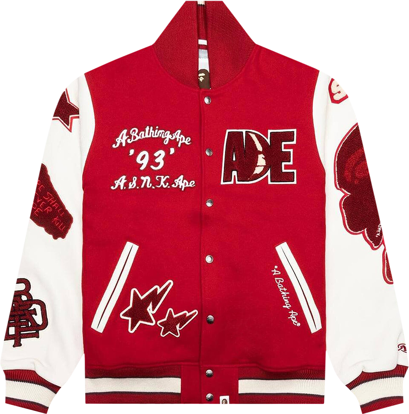 A Bathing Ape Multi Motif Varsity Jacket - Red | Editorialist