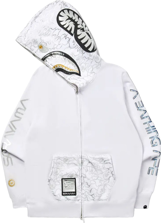 A Bathing Ape X Hajime Sorayama Shark Full Zip Hoodie - White