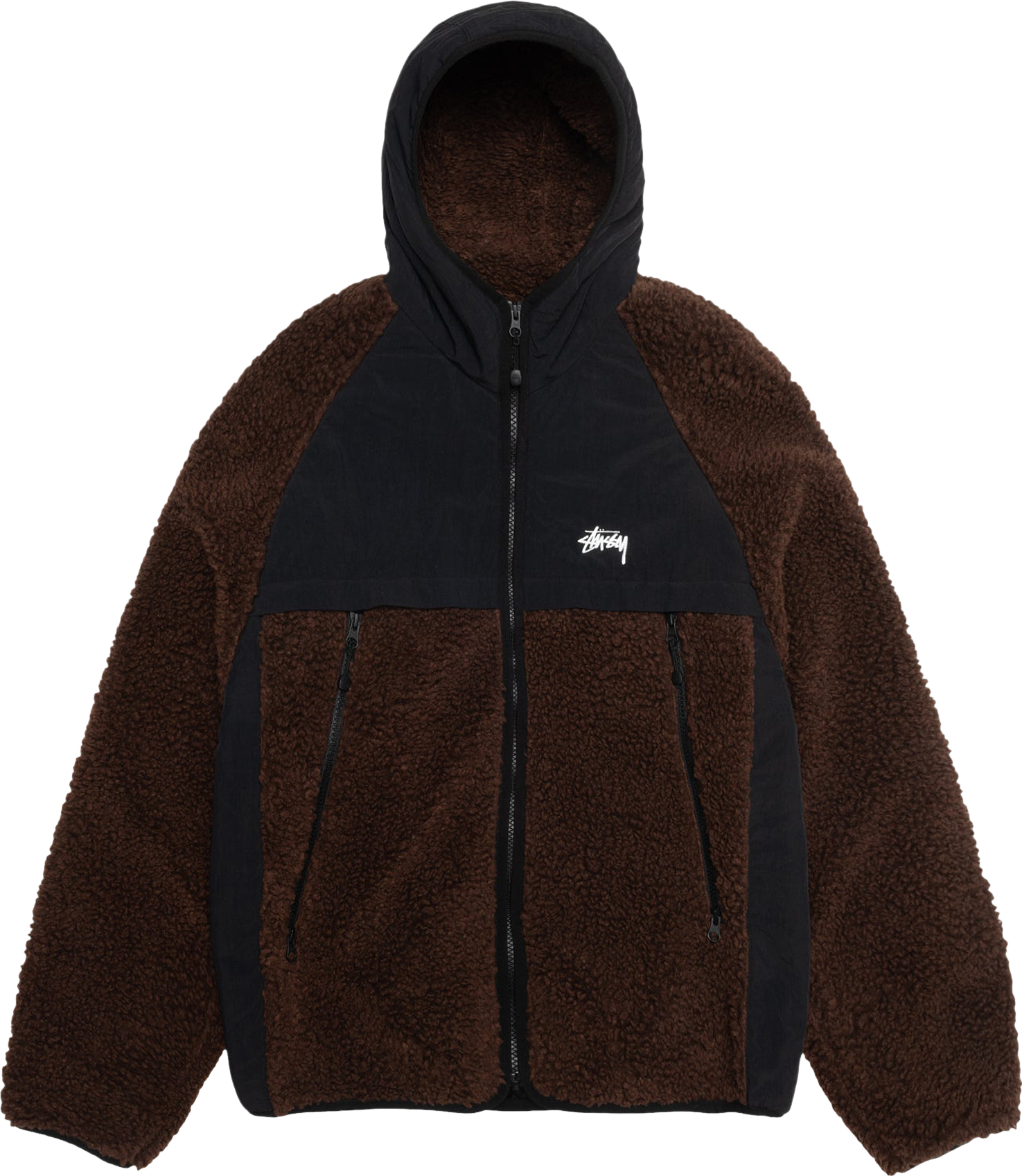 StüSsy Sherpa Paneled Hooded Jacket - Brown | Editorialist