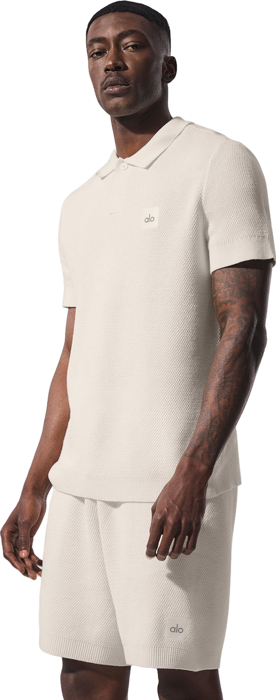 Alo Yoga Coastline Knit Short Sleeve Polo Top - Black | Editorialist