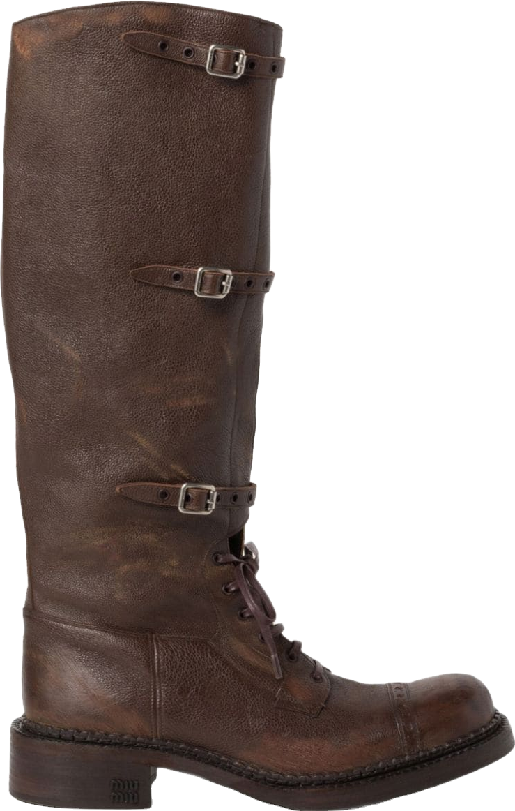 Miu Miu Lace-Up Leather Boots - Brown | Editorialist