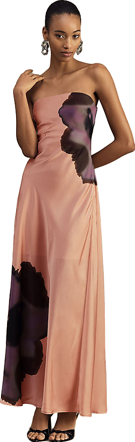 Hutch Strapless Column Maxi Dress - Brown Purple Print | Editorialist