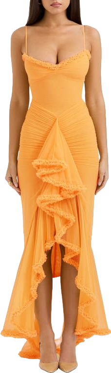 gabbi ruffle mesh high-low cocktail dress Gabbi Ruffled Front Gown
