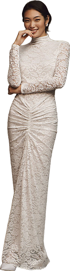 Ronny Kobo Ruched Lace Maxi Dress - Ivory