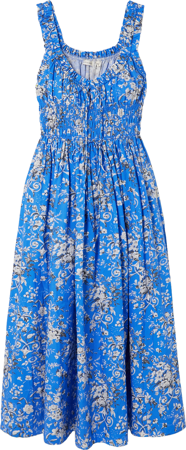DEn Emmaretta Floral-Print Organic Cotton-Voile Midi Dress - Blue - 30%  Off | Editorialist