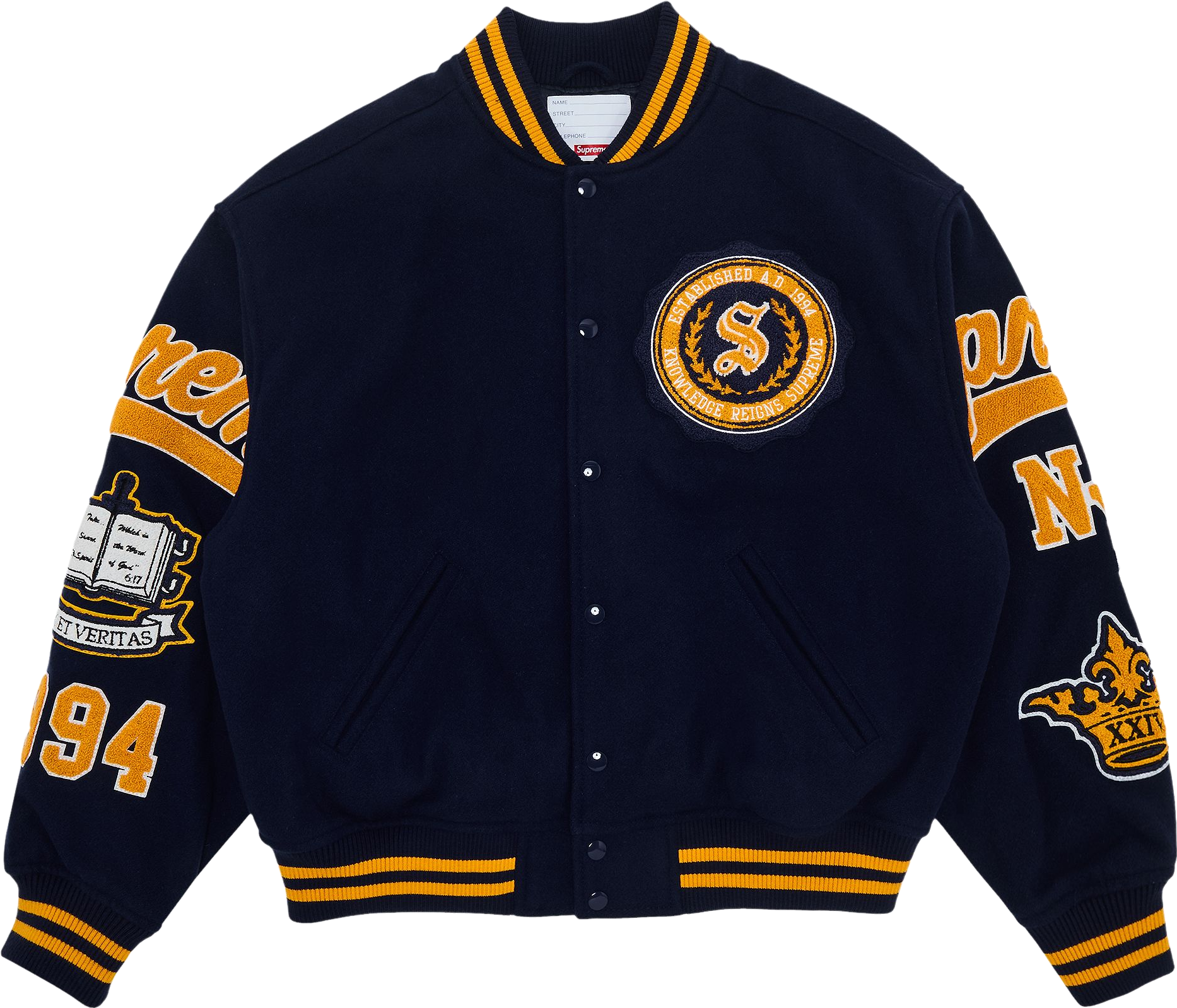 Supreme Veritas Varsity Jacket - Blue | Editorialist Supreme Veritas Varsity Jacket - Blue | Editorialist