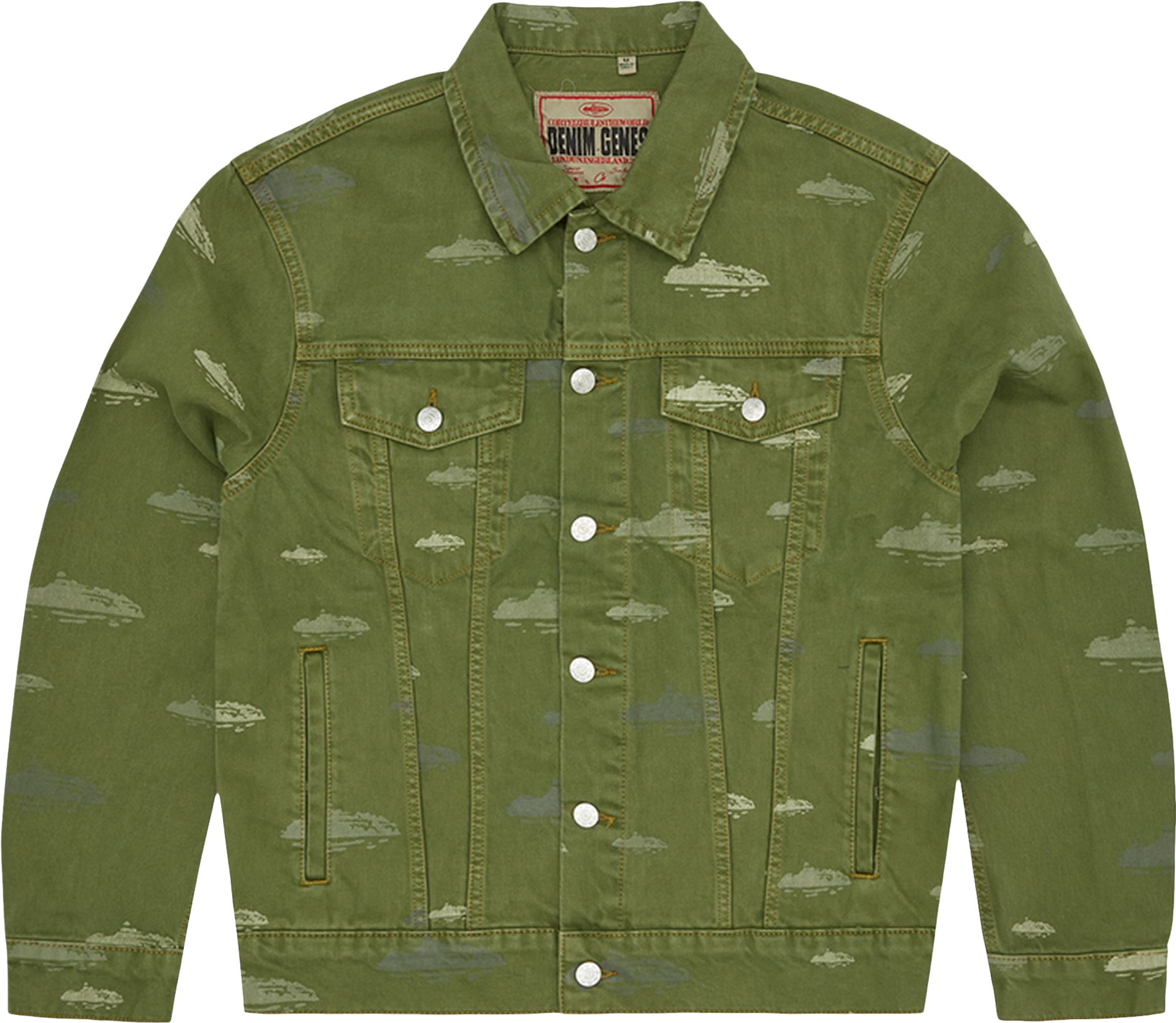 Corteiz Alcatraz Pattern Denim Jacket - Green | Editorialist