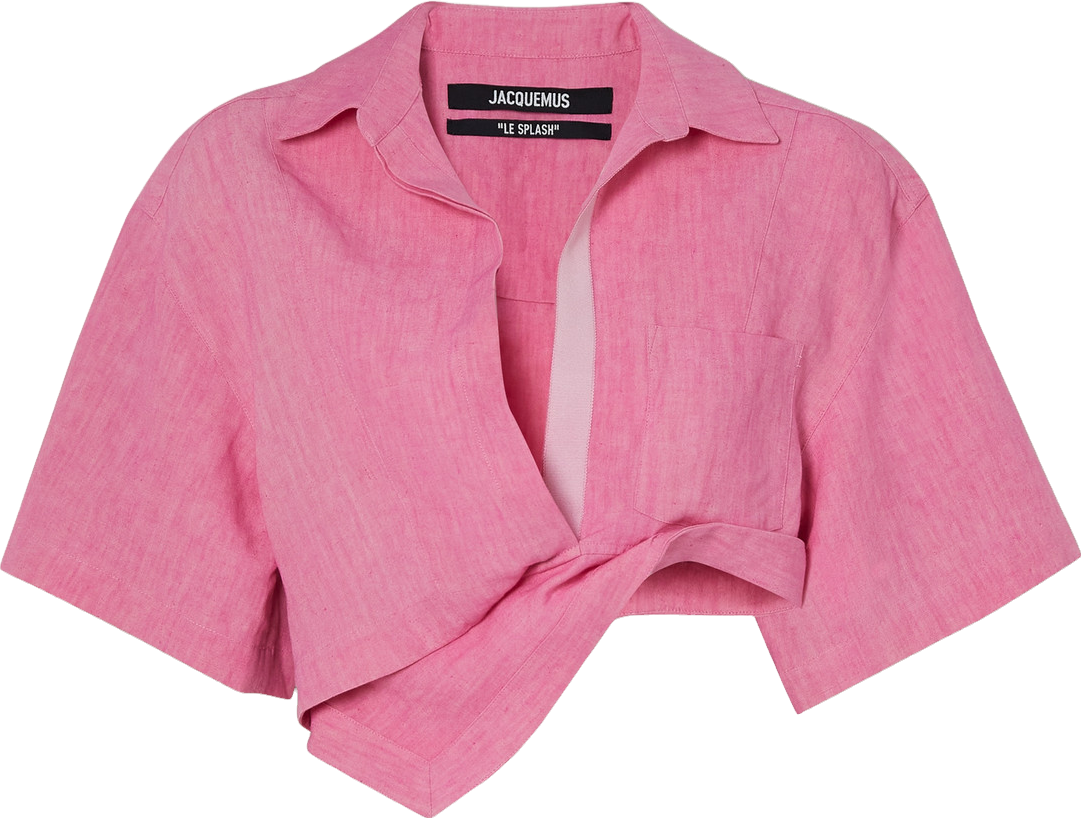 Jacquemus Capri Asymmetric Cropped Linen Shirt In Pink - 70% Off