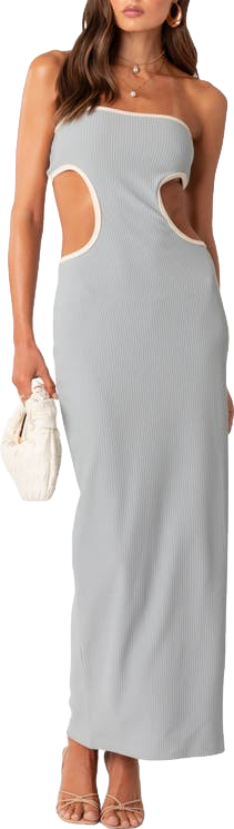 Edikted Michelle Cutout Rib Maxi Dress - Light-Blue | Editorialist