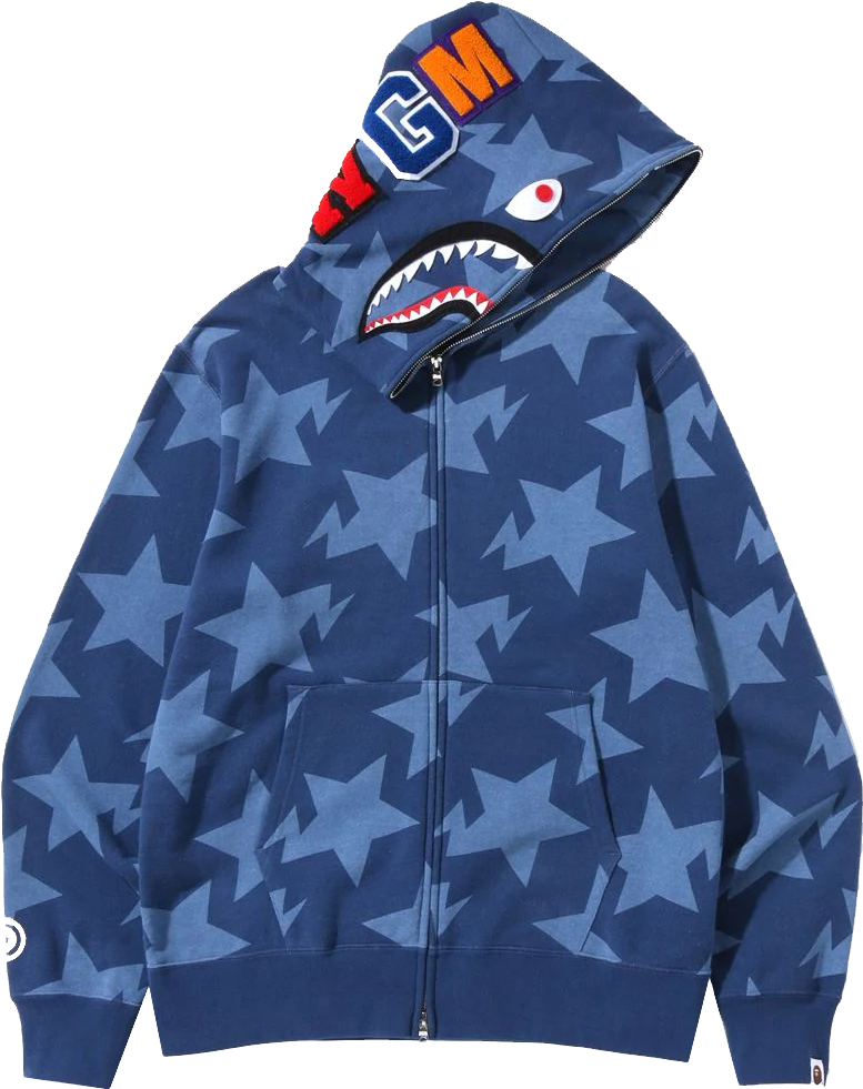 A Bathing Ape Abc Camo Crazy Shark Full Zip Hoodie - Blue