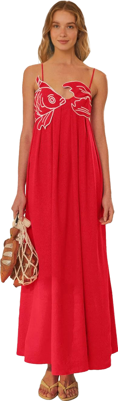 Farm Rio Fish Top Maxi Dress - Red | Editorialist