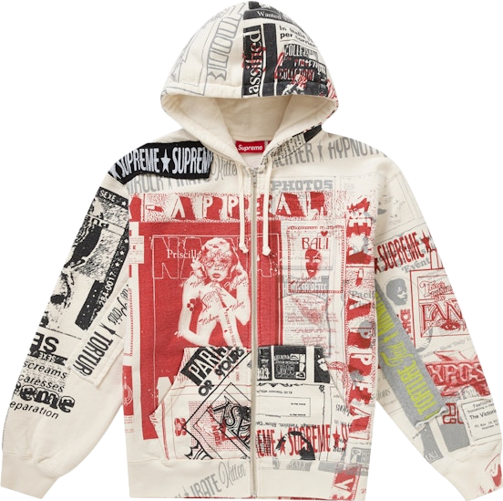 Supreme Collage Zip Up Hooded Sweatshirt - White | Editorialist