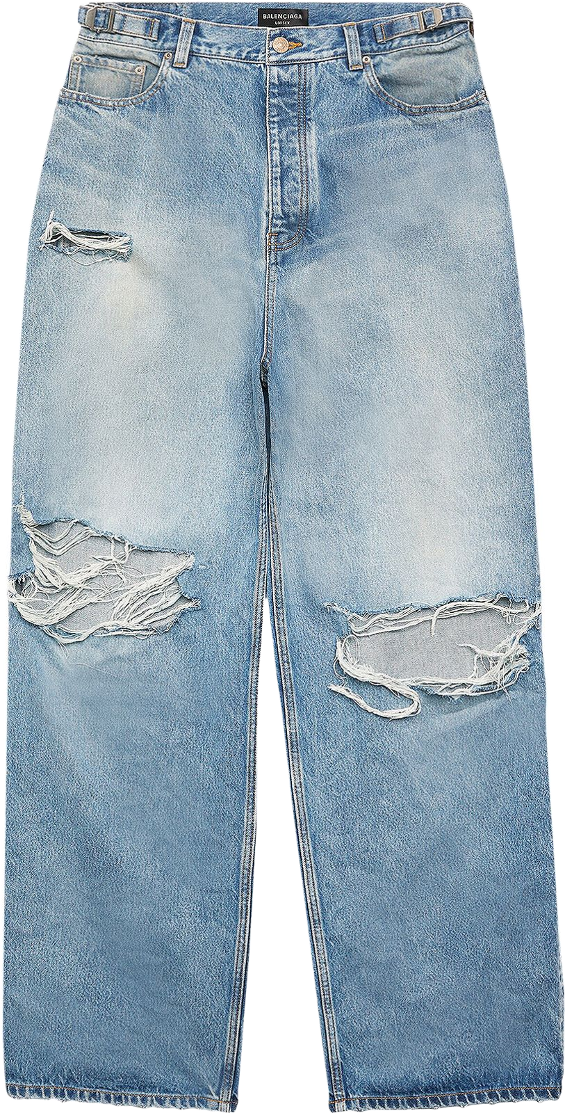 Balenciaga Destroyed Baggy Jeans - Blue | Editorialist