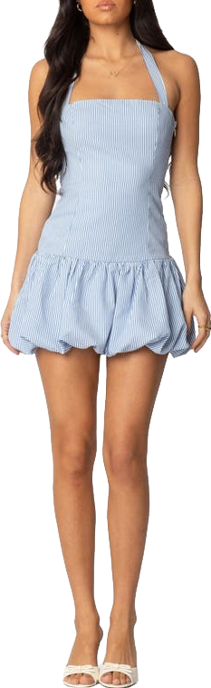 Edikted Pinstripe Bubble Mini Dress - Blue and White