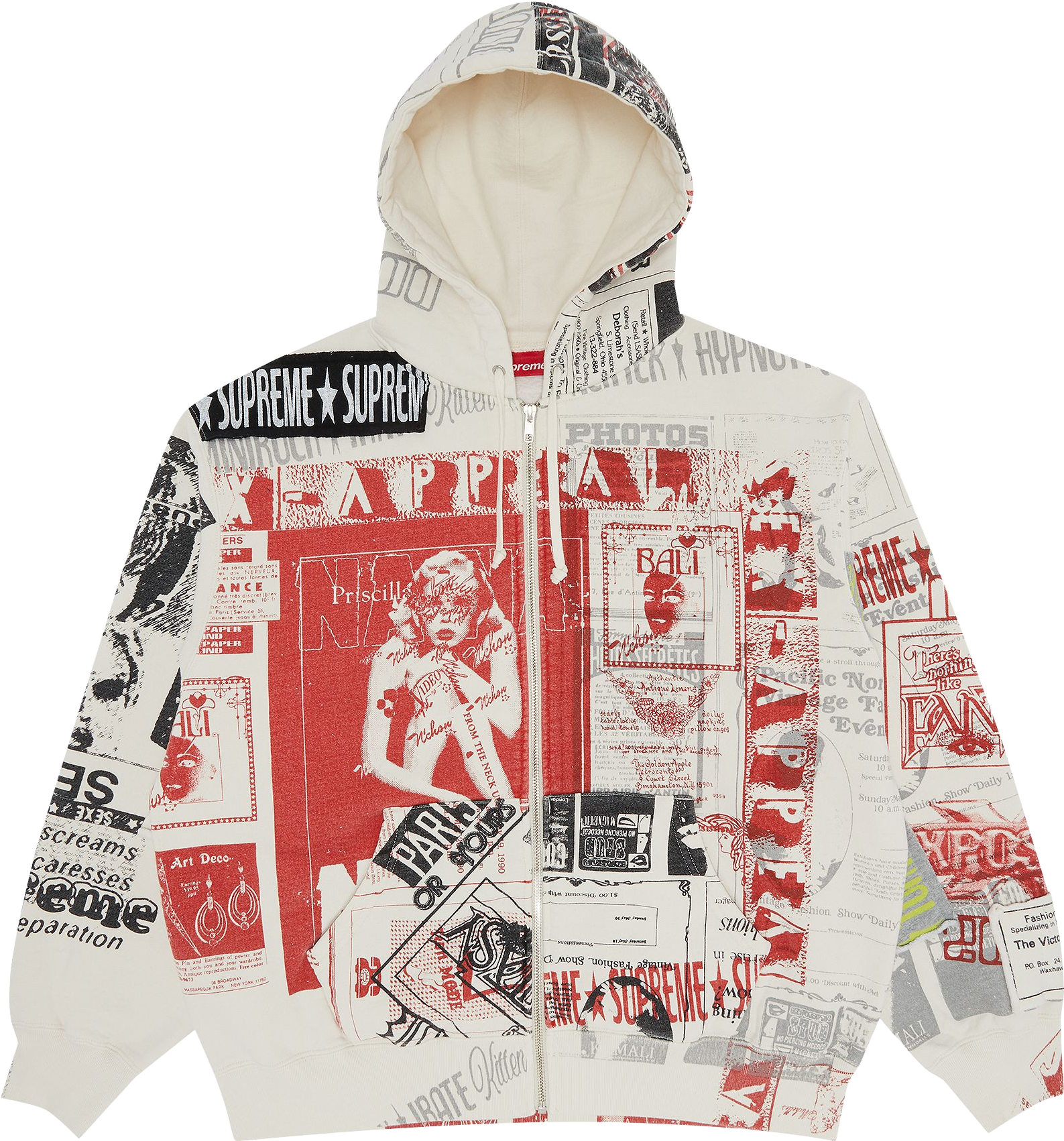 Supreme Collage Zip Up Hooded Sweatshirt - White | Editorialist