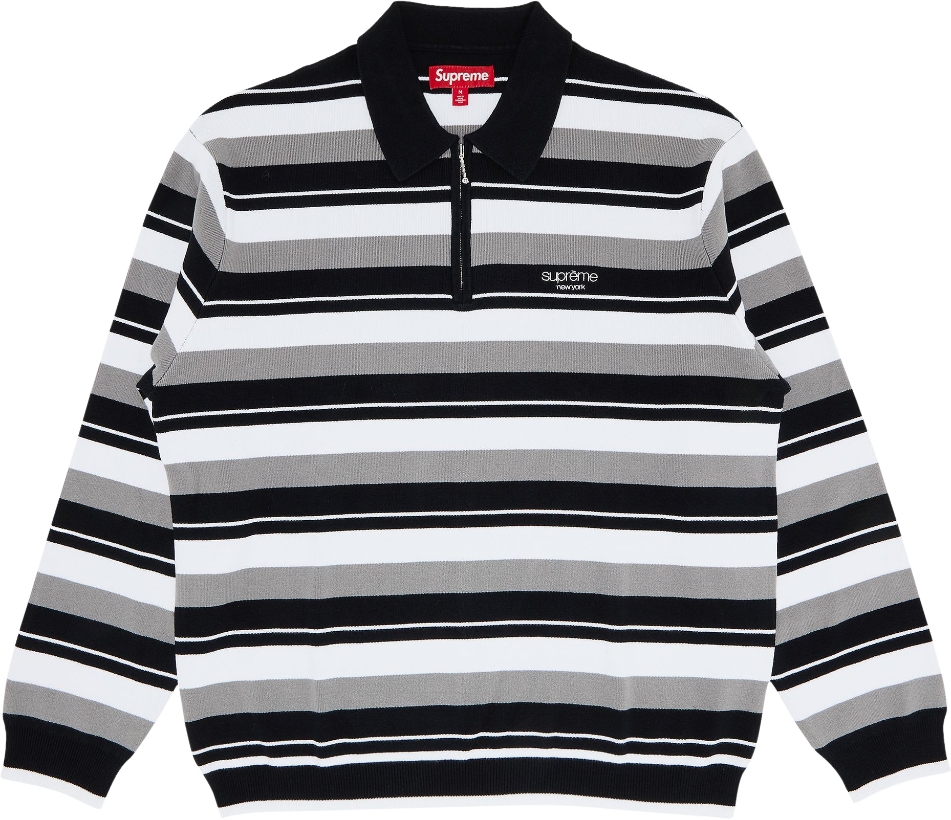 Supreme Stripe Zip Long-Sleeve Polo - Black | Editorialist