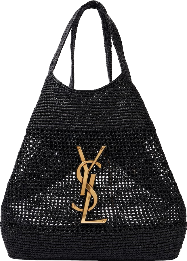 Saint Laurent Icare Maxi Crochet Raffia Shopper - Black | Editorialist