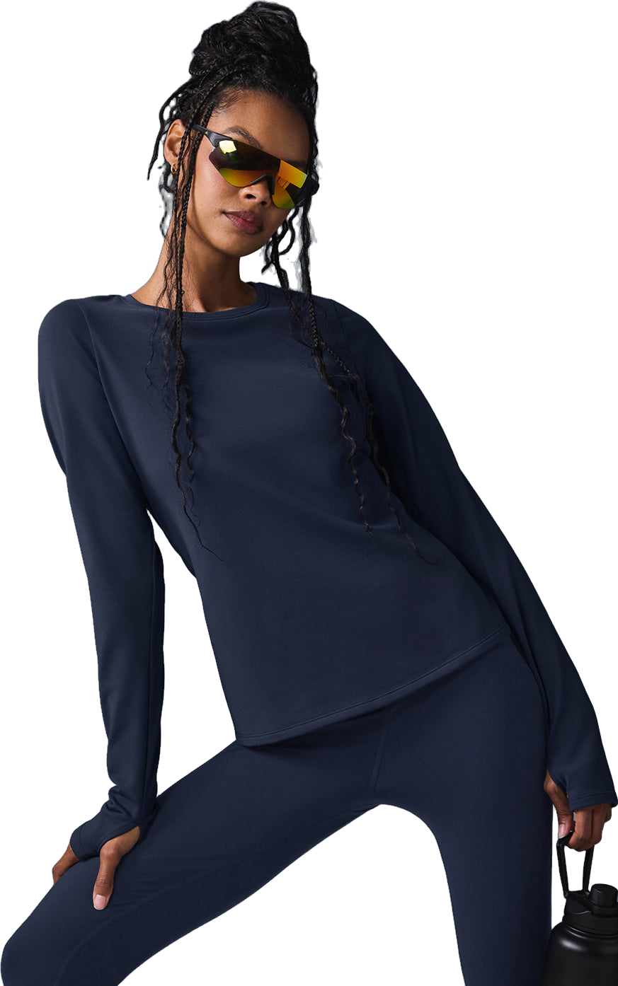 Alo Yoga Airbrush Winter Warm Nocturne Long Sleeve Top In Navy