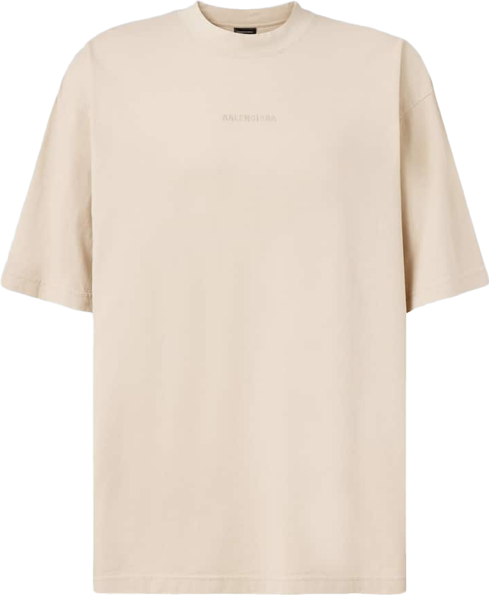 Balenciaga Logo Cotton Jersey T-Shirt - Beige | Editorialist