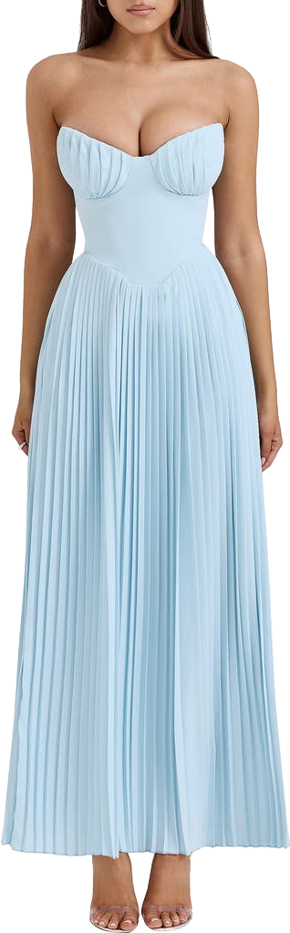 house of cb blue dress marcella Marcella Ocean Blue Pleated Maxi Dress
