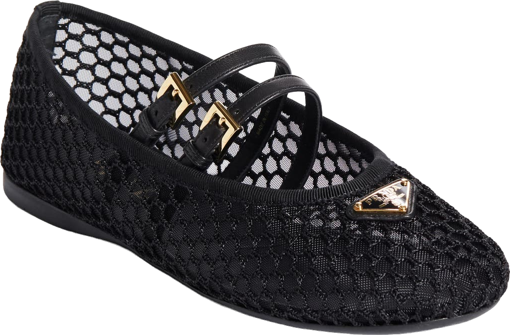 Prada Mesh Mary Jane Ballerina Flat - Travertino | Editorialist