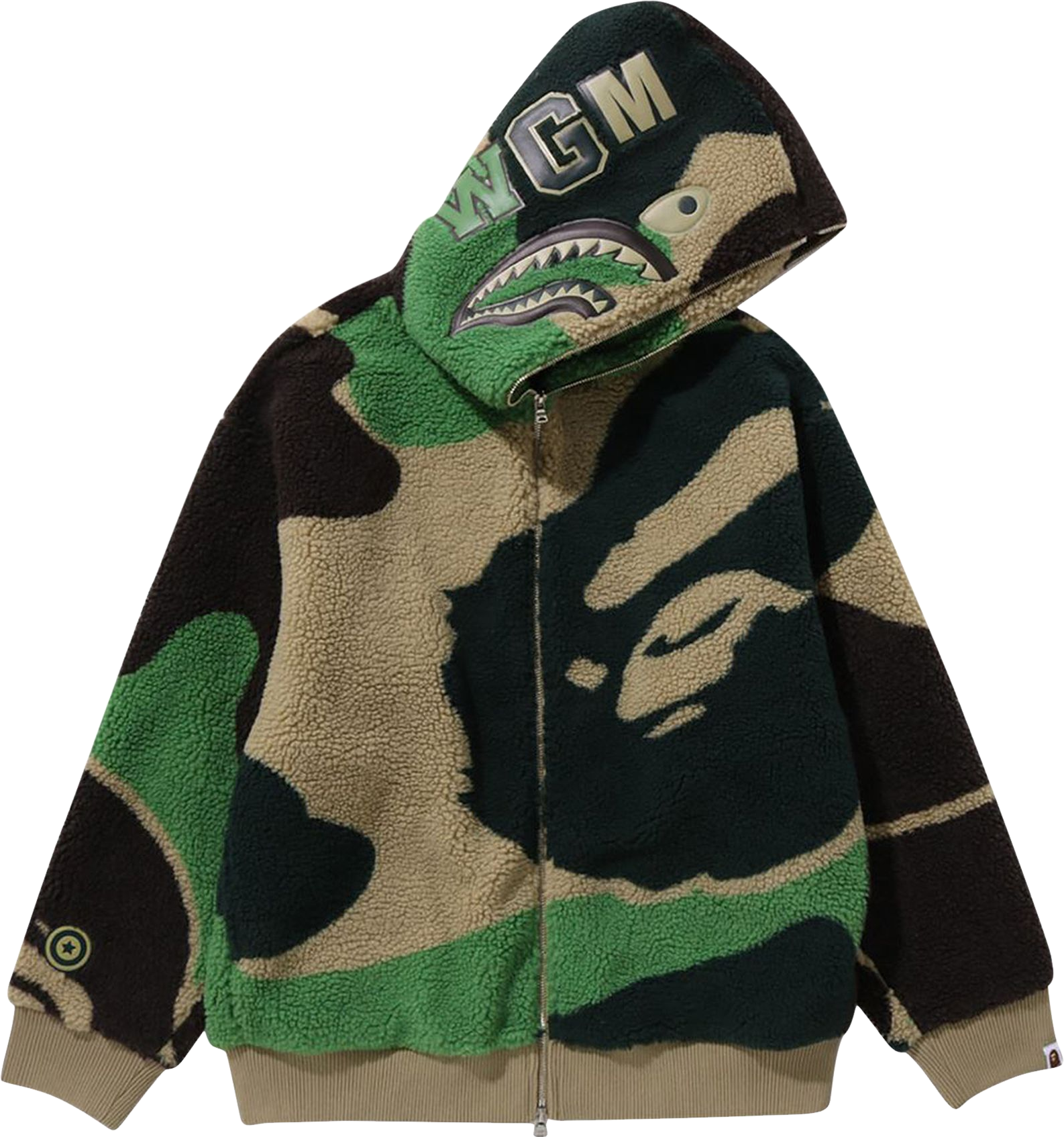 A Bathing Ape Mega Abc Camo Shark Boa Hoodie In Green | Editorialist