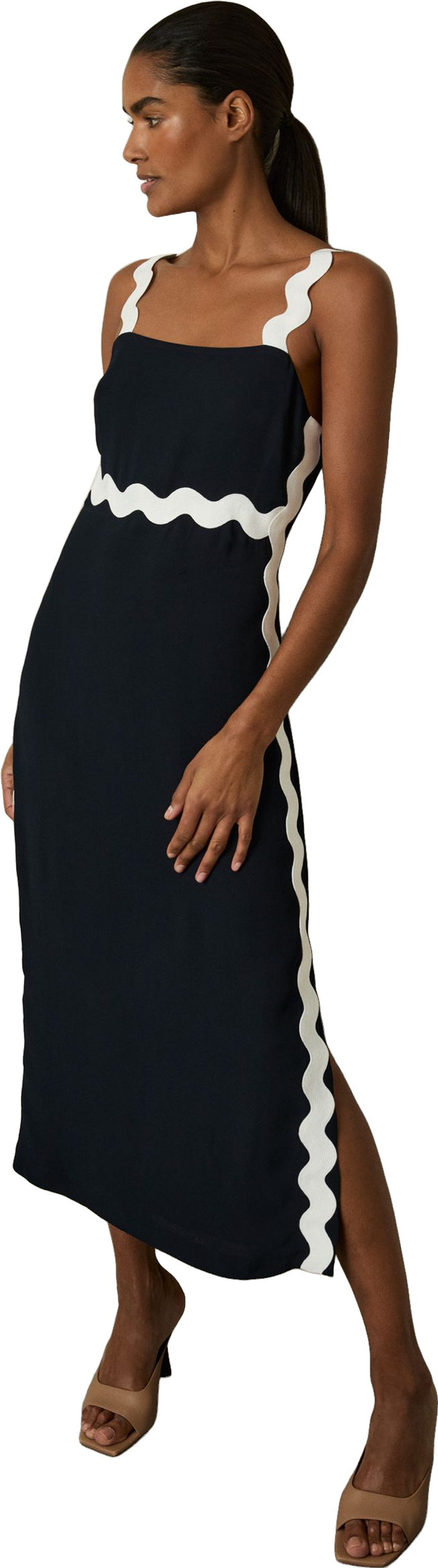 black dress with white off the shoulder BELLUNO DRESS, White / L | AU12