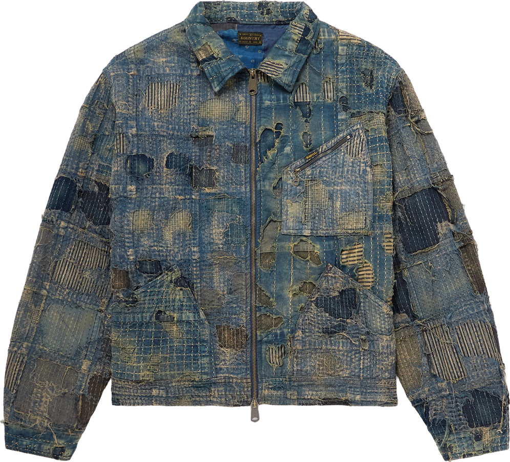 Kapital Boro Distressed Patchwork Denim Jacket - Blue | Editorialist