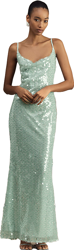 knee length dresses for ladies Cezanne Sequin Cowl Neck Maxi Dress White Selfie Leslie