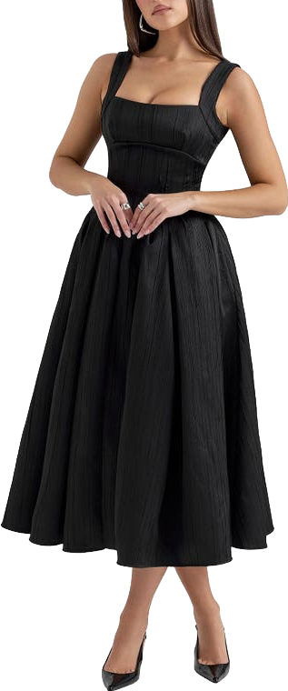 House Of Cb Isabeau Fit & Flare Midi Dress - Black | Editorialist