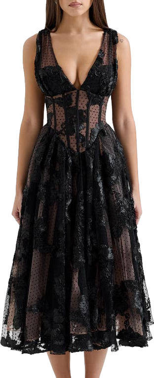 raquel black lace corset midi dress House Of Cb Long Sleeve - exclude-polo-bundle Backless Halter Dress, Black Size:S-US 4 length silhouette