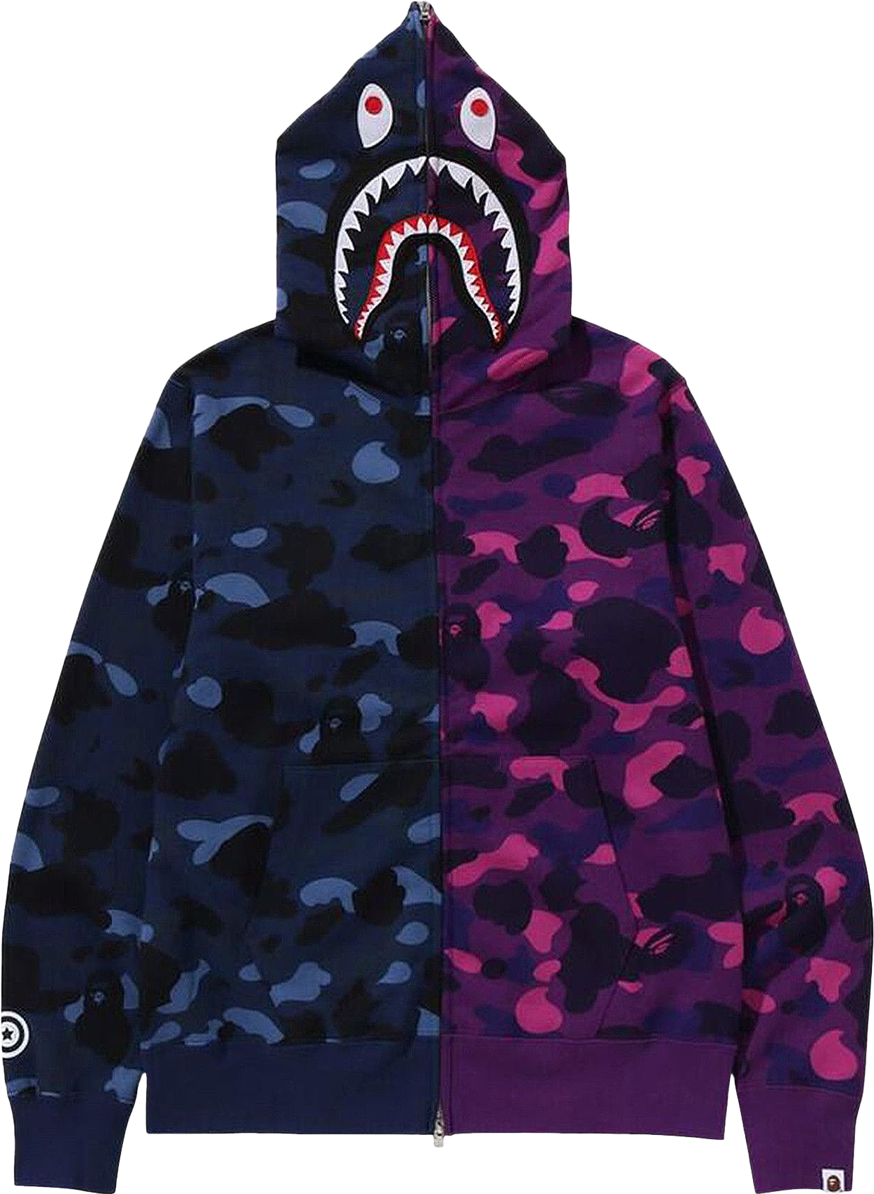 A Bathing Ape Camo Separate Shark Fz Hoodie - Navy Blue/Purple