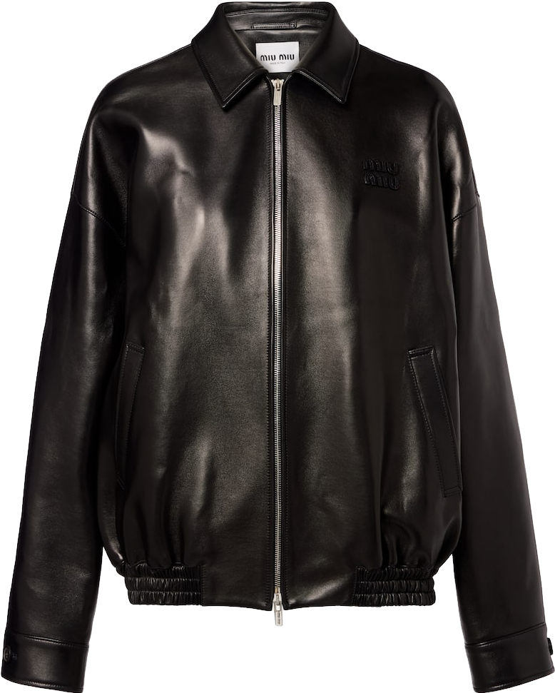 Miu Miu Logo Leather Jacket - Black | Editorialist