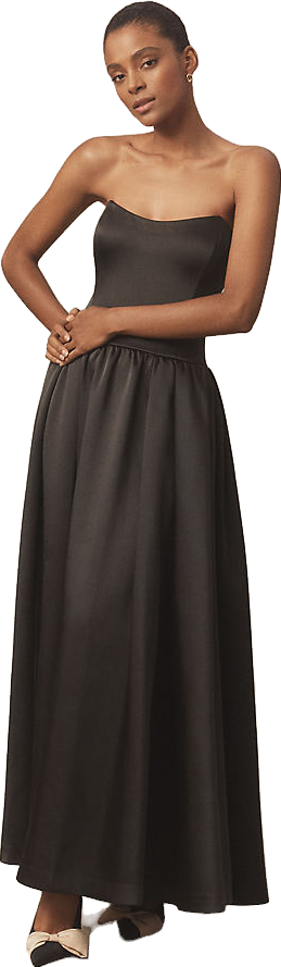 Bhldn Miley Strapless Drop-Waist High-Shine Satin Maxi Dress - Black |  Editorialist