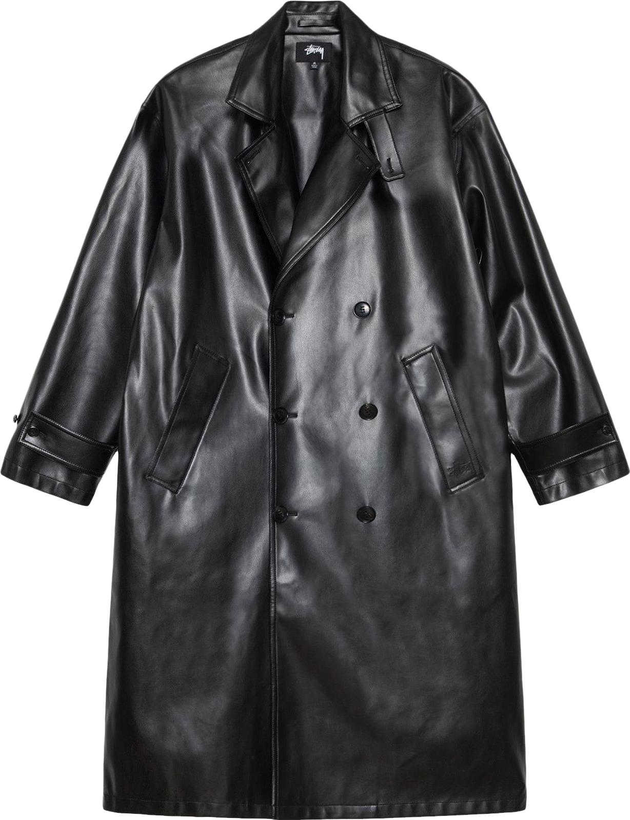StüSsy Double Breasted Trench Coat In Black | Editorialist
