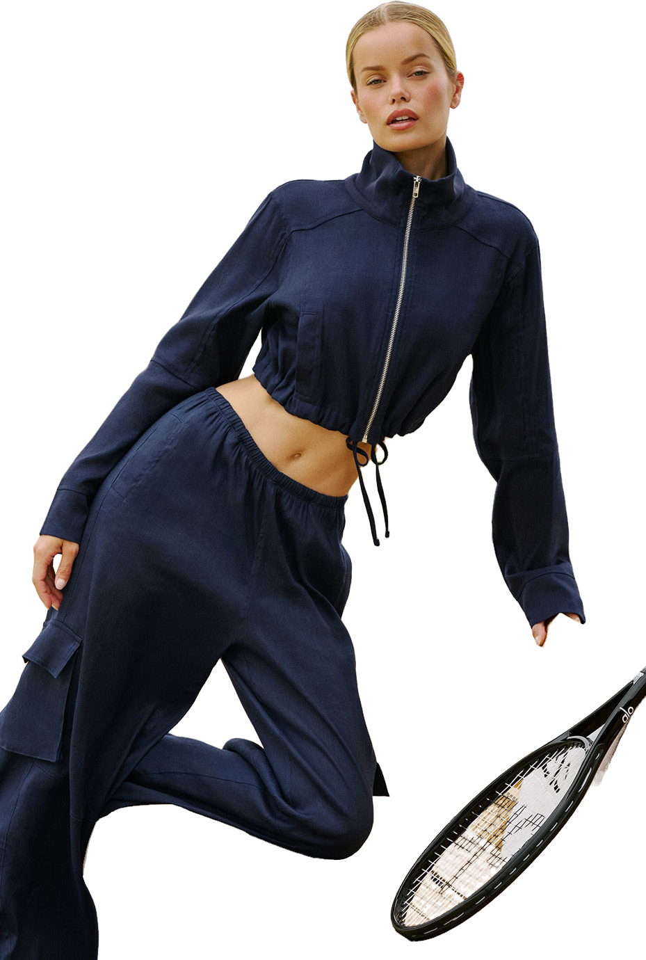 Alo Yoga Linen Getaway Cargo Wide Leg Pants - Navy | Editorialist