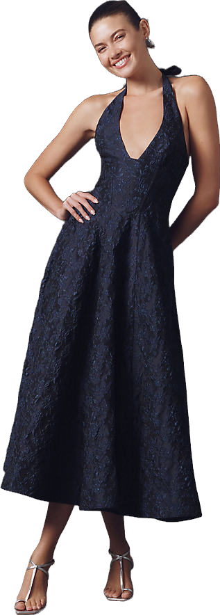 Mare Mare Halter Corset Fit & Flare Jacquard Maxi Dress - Eclipse |  Editorialist
