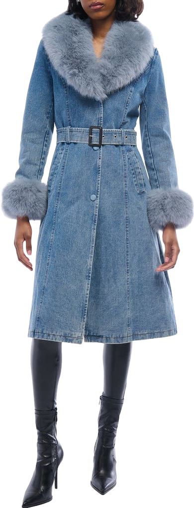 Azalea Wang Kaya Denim Jacket With Faux Fur Trim - Blue | Editorialist