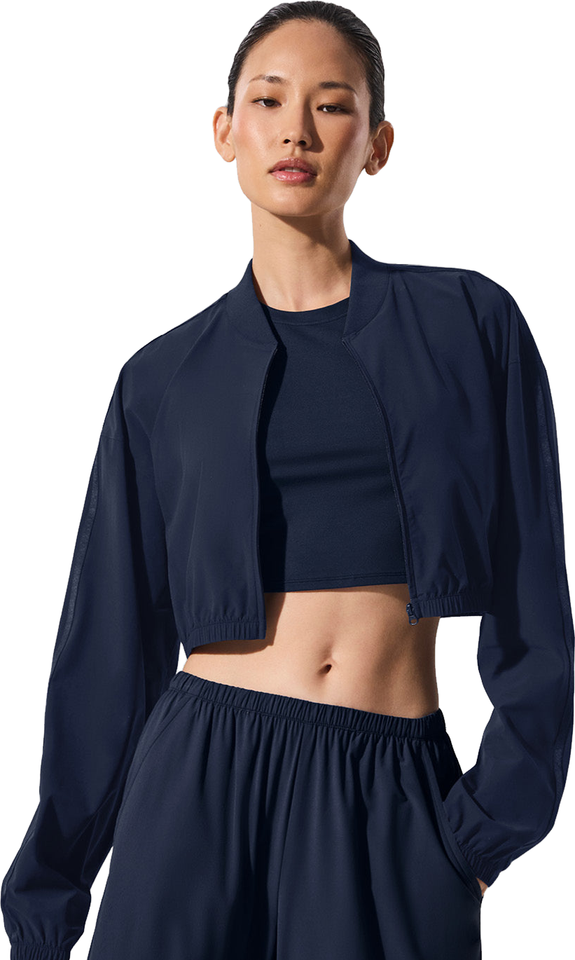 Alo Yoga Cropped Breezy Full-Zip Cover Up - Navy | Editorialist